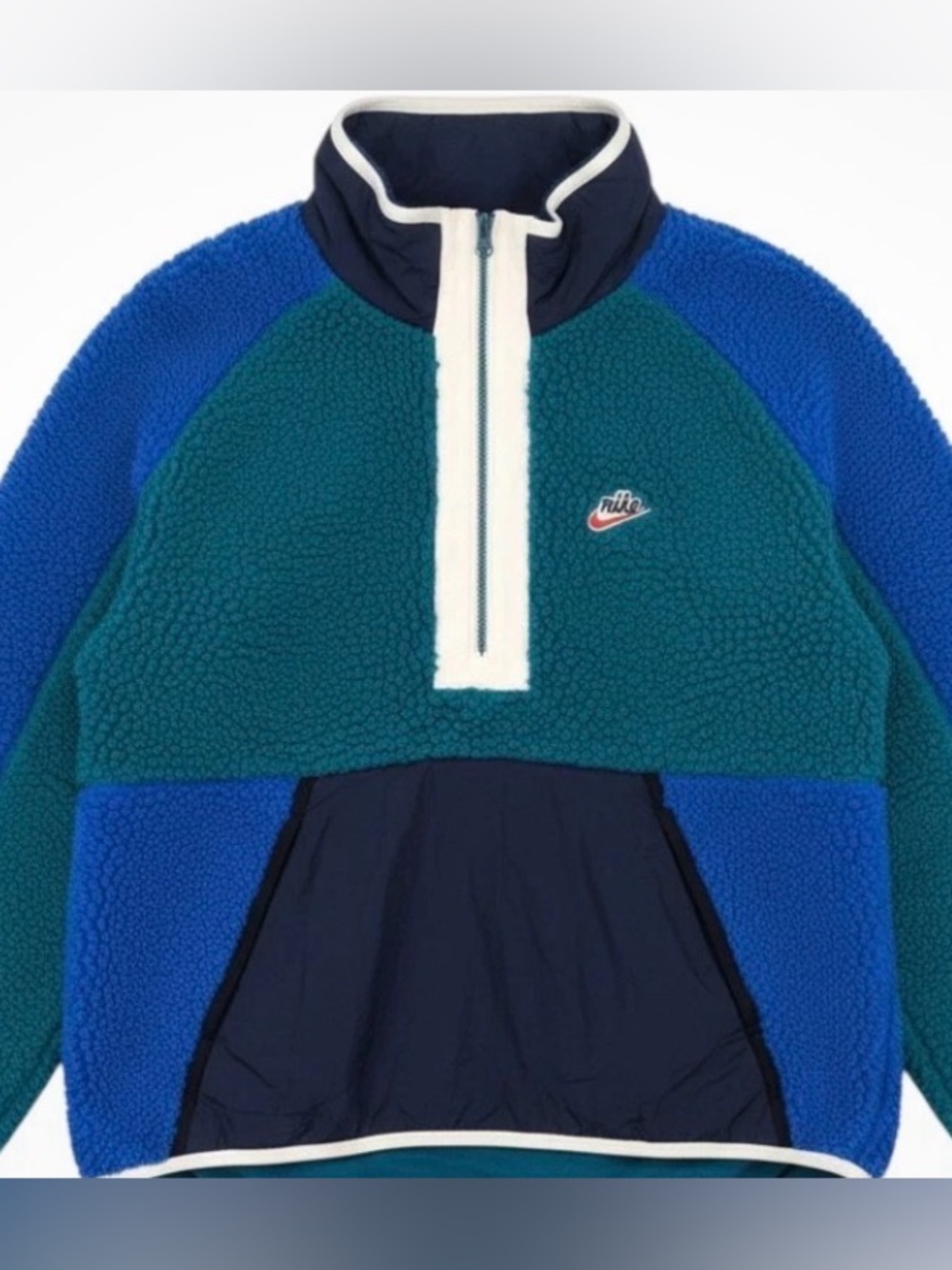 Nike Mens Sherpa Fleece Half-Zip Hoodie Blue Teal Colorblock BV3766-381 XLarge